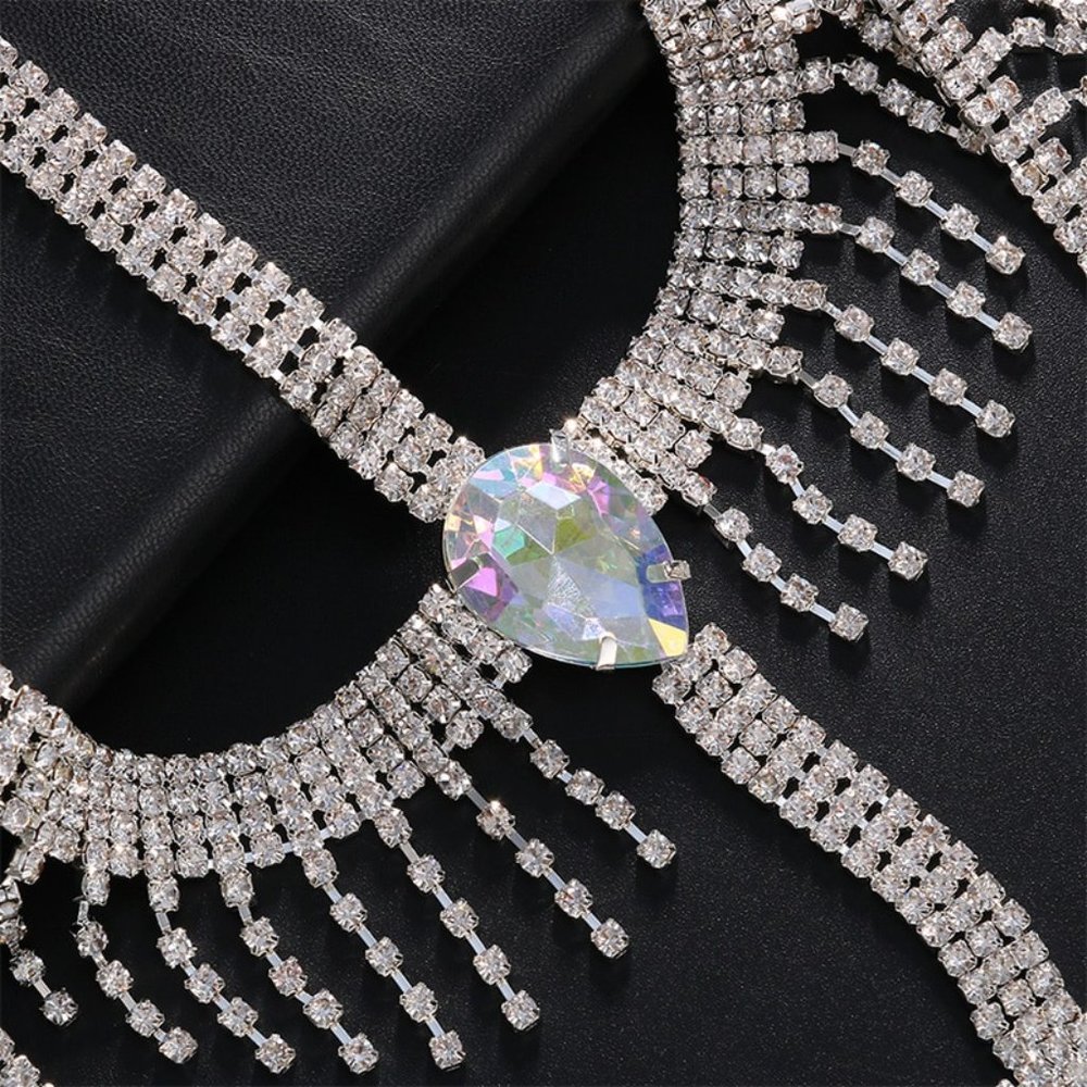 Crystal Chain Tassel Face Mask Rhinestones Holloween Masquerade Face Jewelry - Picture 3 of 6